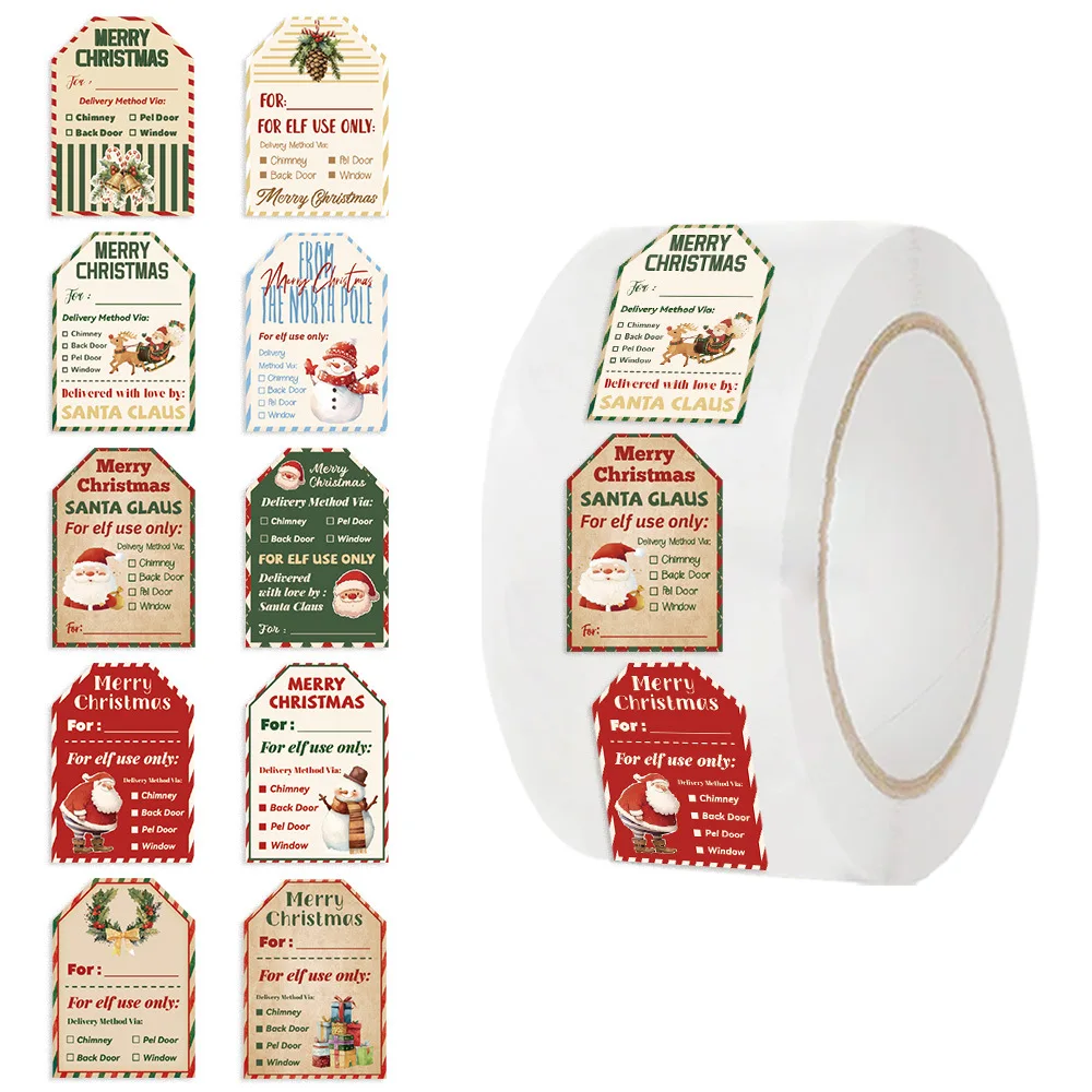 Label Printer Tape - 500 Stück Weihnachtsaufkleber-Rolle, Santa-Elf-Lieferetiketten, Vintage-Klebeband, wasserdichte